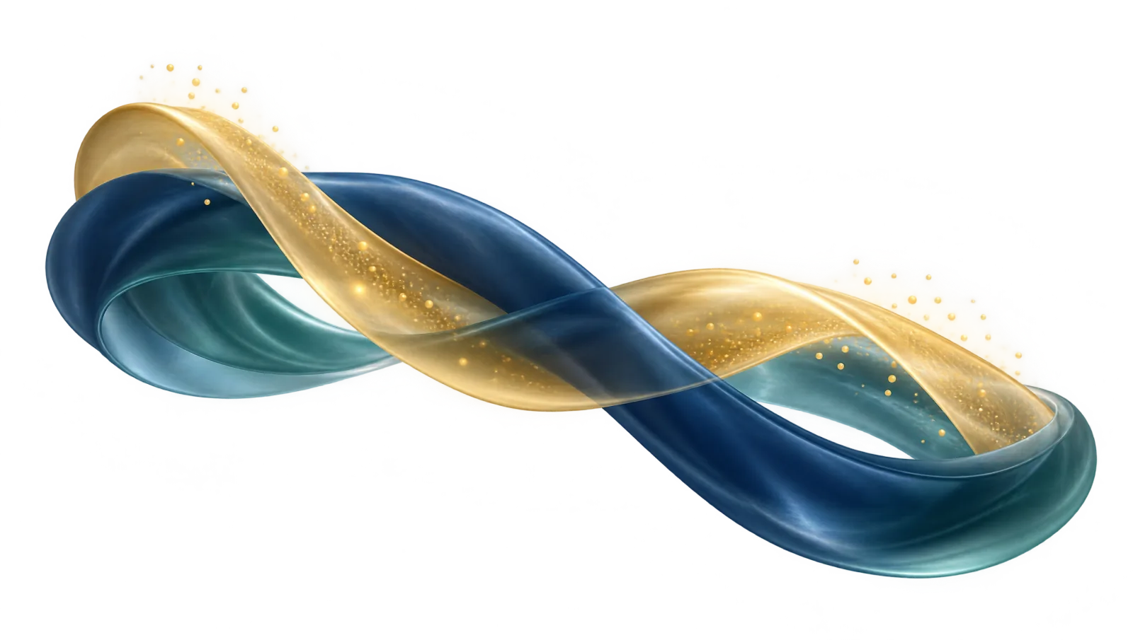 Ein goldenes und ein dunkelblaues Lichtband sind ineinander verdreht, als Sinnbild dafür, dass Merkmale von Hoch und Tief gleichzeitig auftreten.