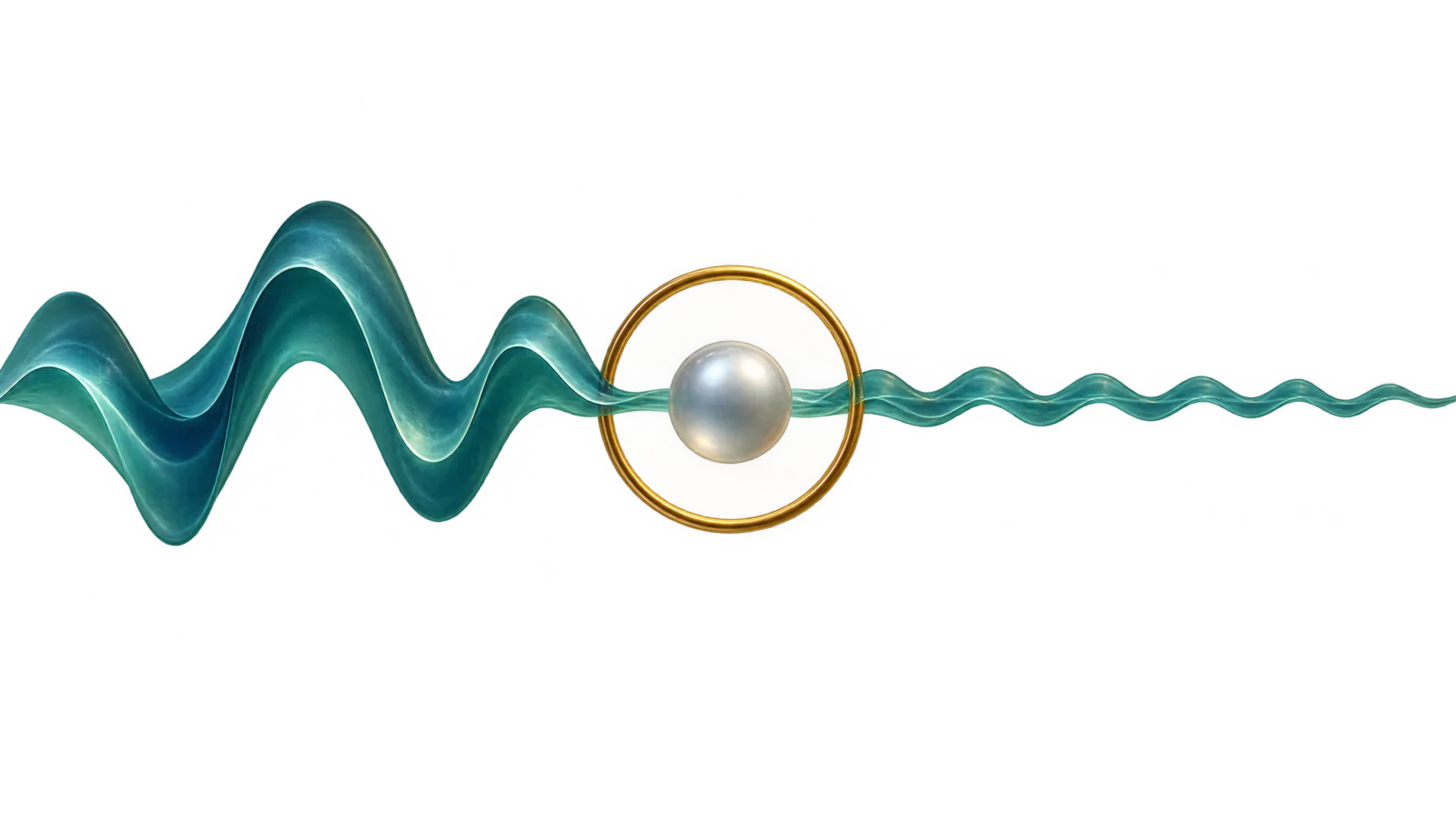 Eine silbrige Kugel in einem goldenen Ring; eine Lichtwelle, die links stark schwingt, verläuft nach dem Ring ruhiger, als Sinnbild für Stimmungsstabilisierung (schematisch).